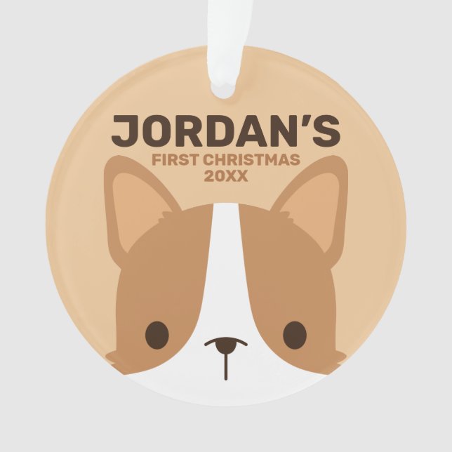 Cute Corgi Dog with Personalised Name Ornament (Front)