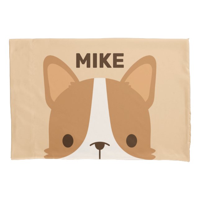 Cute Corgi Dog with Personalised Name Pillowcase (Front)