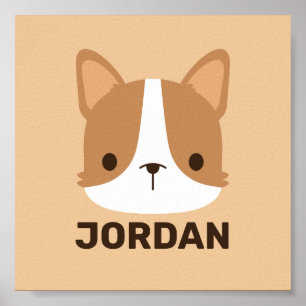 Cute Corgi Dog with Personalised Name Poster