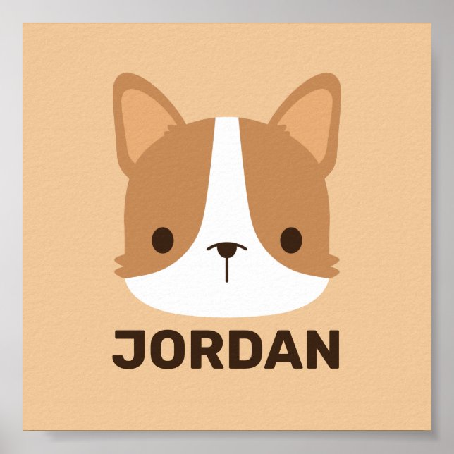 Cute Corgi Dog with Personalised Name Poster (Front)