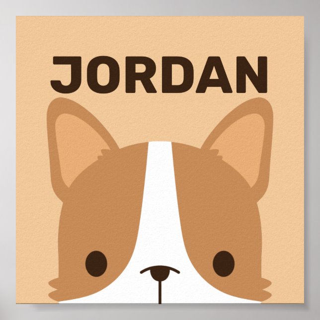 Cute Corgi Dog with Personalised Name Poster (Front)