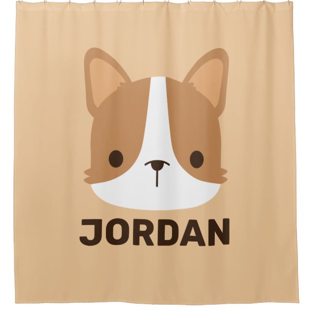 Cute Corgi Dog with Personalised Name Shower Curtain (Front)