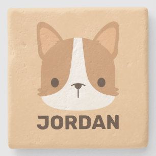 Cute Corgi Dog with Personalised Name Stone Coaster