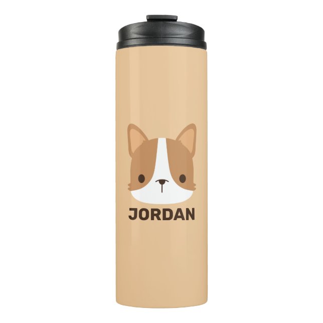 Cute Corgi Dog with Personalised Name Thermal Tumbler (Front)