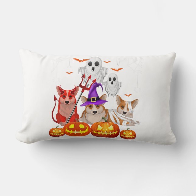 Cute Corgi Dogs Mummy Witch Demon Satan Halloween Lumbar Cushion (Front)