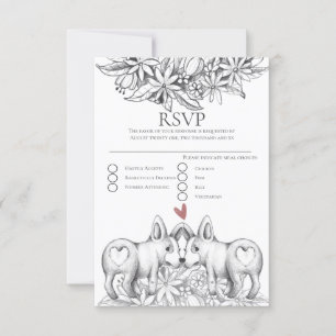 Cute Corgi Dogs Pencil Drawing Wedding RSVP Card