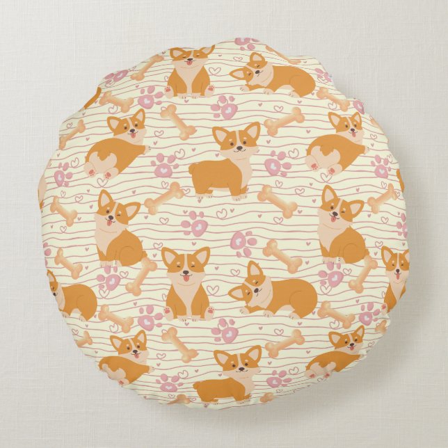 Cute corgi dogs round cushion (Back)