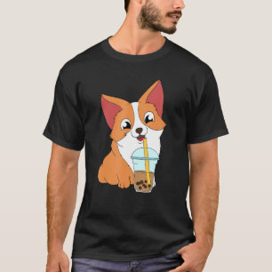 Cute Corgi Drinking Milk Tea With Pearls T-Shirt