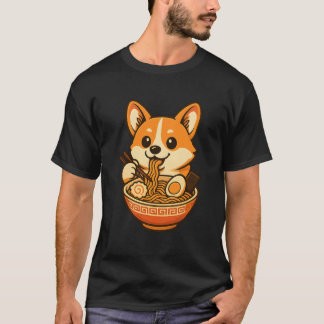 Cute Corgi Eating Ramen ,Kawaii Dog T-Shirt Design