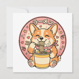 Cute Corgi Eating Ramen Kawaii Japanese Noodle  Invitation