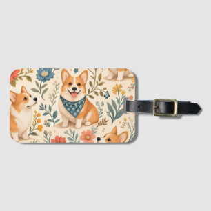 Cute Corgi Floral Garden Pattern Luggage Tag