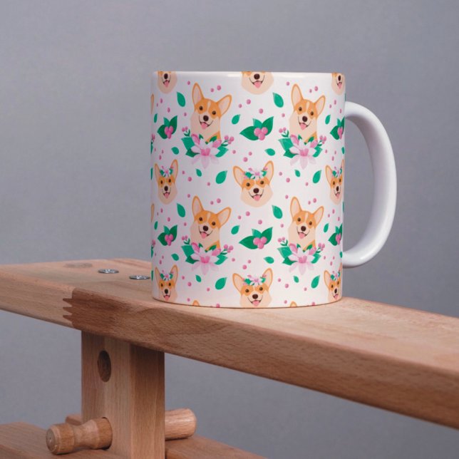 Cute Corgi Floral Mug (Creator Uploaded)