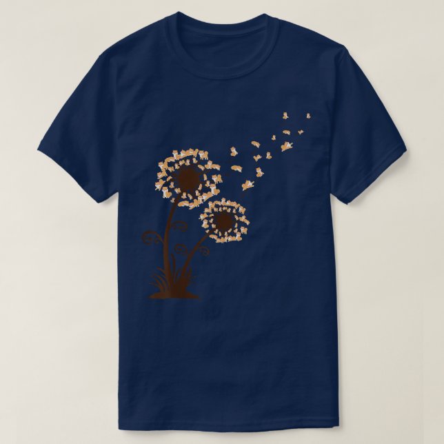 cute corgi flower tee fly dandelion dog lover tee  (Design Front)