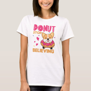 Cute Corgi Funny Animals In Donut Pun Pink T-Shirt