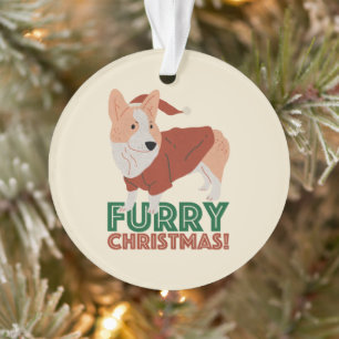 Cute Corgi Furry Christmas Ornament