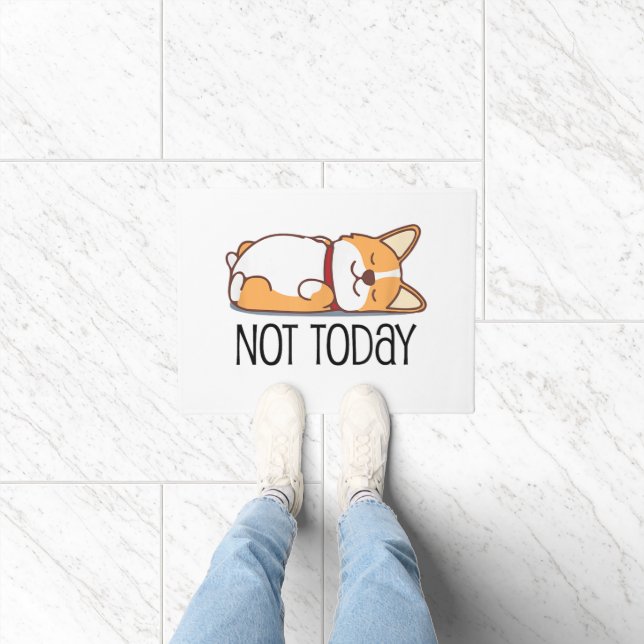 Cute Corgi Gift Funny Dog Lover Not Today Lazy  Doormat (Indoor)