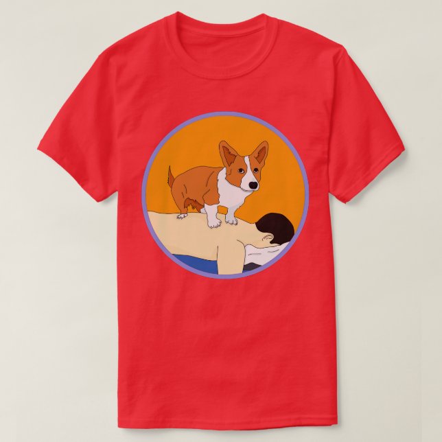 Cute Corgi giving back massage T-Shirt (Design Front)