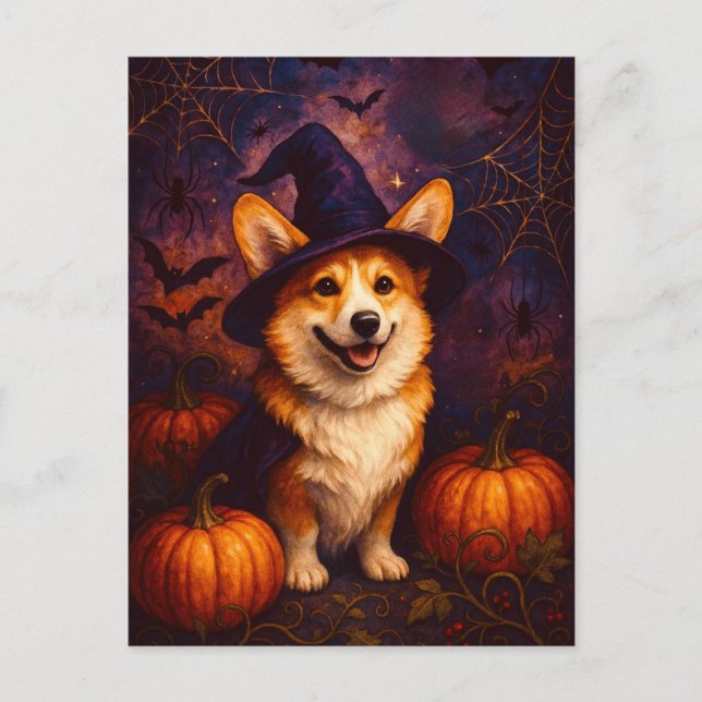Cute Corgi Happy Halloween Postcard Postcrossing (Front)