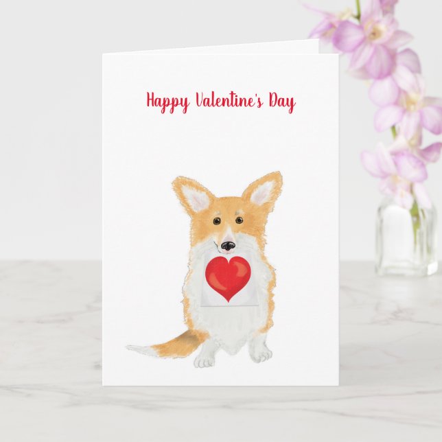 Cute corgi 'Happy Valentine's Day' red heart card (Orchid)