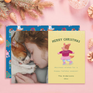 Cute Corgi Ice Skating Mustard Yellow Christmas  Holiday Card
