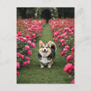 Cute Corgi in Roses Postcard