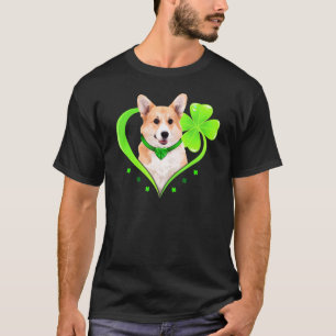 Cute Corgi In Shamrock Heart St Patricks Day Dog T-Shirt