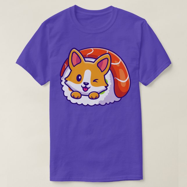 Cute Corgi In Sushi Roll Cartoon T-Shirt (Design Front)