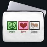 Cute Corgi Laptop Sleeve<br><div class="desc">A peace sign, heart, and a cute pembroke welsh corgi.</div>