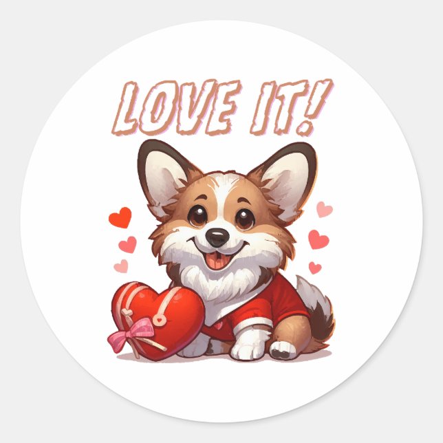 Cute Corgi Love Classic Round Sticker (Front)