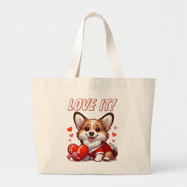 Cute Corgi Love Large Tote Bag (Front)