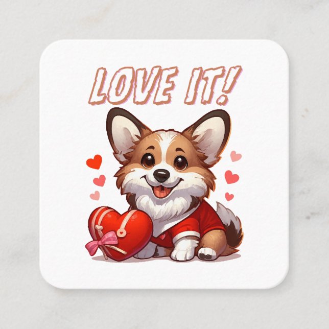 Cute Corgi Love Square Business Card (Front)