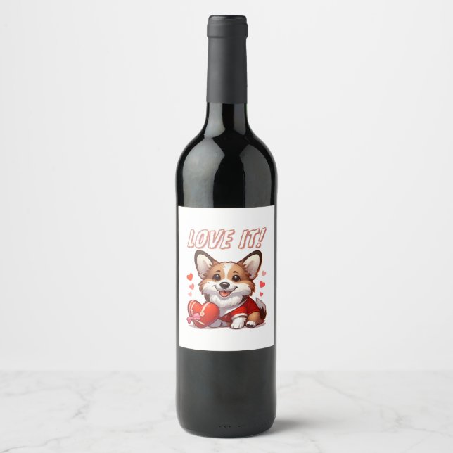 Cute Corgi Love Wine Label (Front)