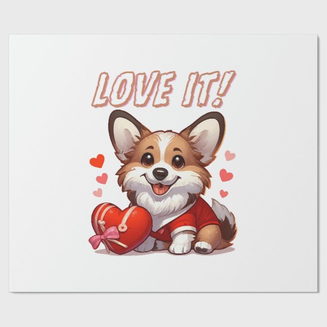Cute Corgi Love Wrapping Paper (Flat)