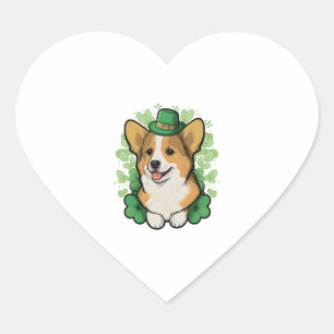 Cute Corgi Lover Shamrock Happy St Patricks Day Heart Sticker