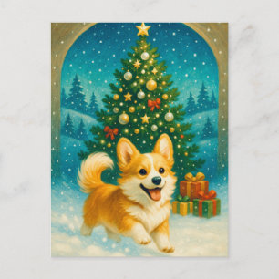 Cute Corgi Merry Happy Christmas Tree Postcard
