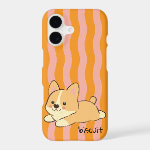 Cute Corgi Orange Pink Wavy Stripes with Name