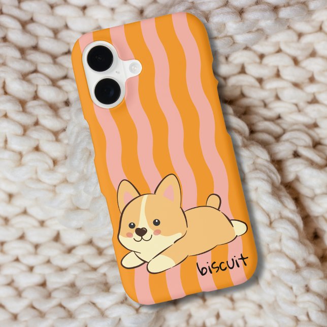 Cute Corgi Orange Pink Wavy Stripes with Name (Creator Uploaded)