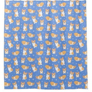 Cute Corgi Pattern Blue Shower Curtain