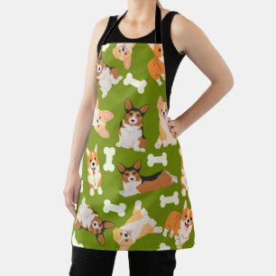 Cute Corgi Pattern Green Apron