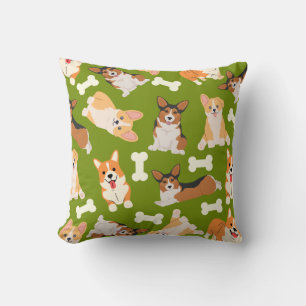 Cute Corgi Pattern Green Cushion