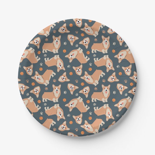 Cute Corgi Pattern Paper Plate (Front)