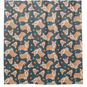 Cute Corgi Pattern Shower Curtain