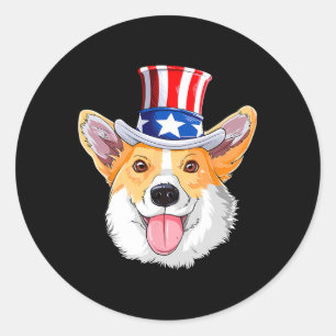 Cute Corgi Pet Dogs 4th Of July American Flag Men Classic Round Sticker