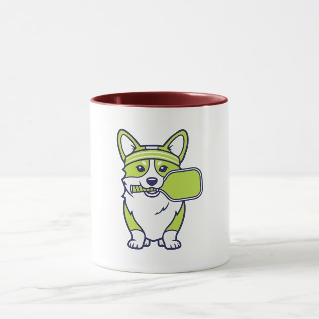 Cute Corgi Pickleball Player Illustration-- Funny  Mug (Center)