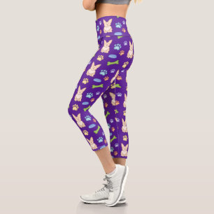 Cute Corgi Print (Purple) Capri Leggings