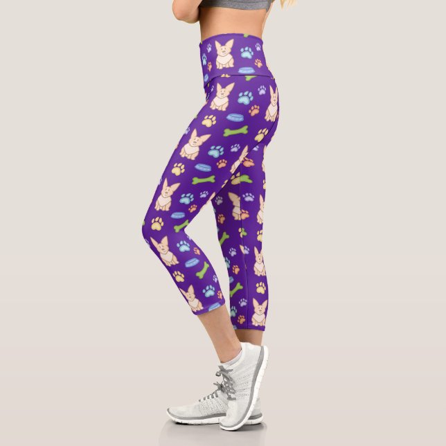 Cute Corgi Print (Purple) Capri Leggings (Left)