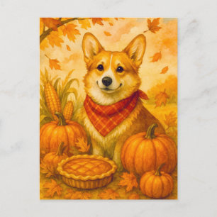 Cute Corgi Pumpkin Pie Happy Thanksgiving Postcard