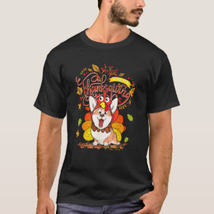 Cute Corgi Pup Happy Thanksgiving Turkey Dog Crisp T-Shirt