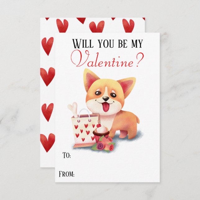 Cute Corgi Puppy Be My Valentine Valentines Card (Front/Back)