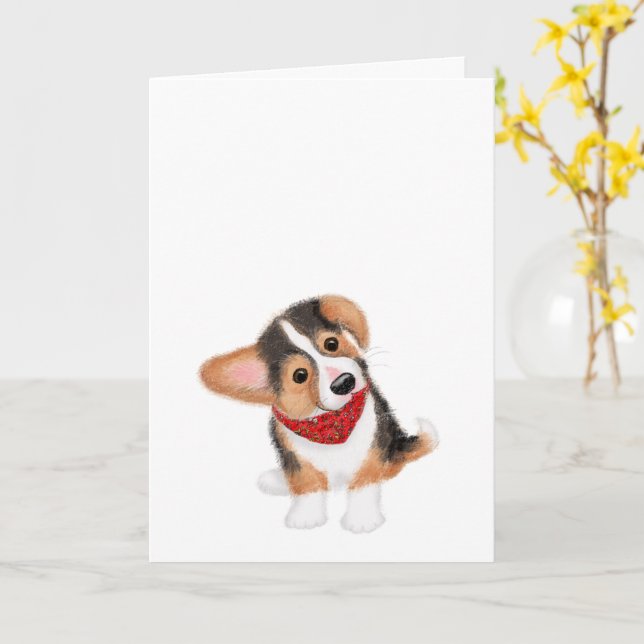 Cute corgi puppy blank card (Yellow Flower)